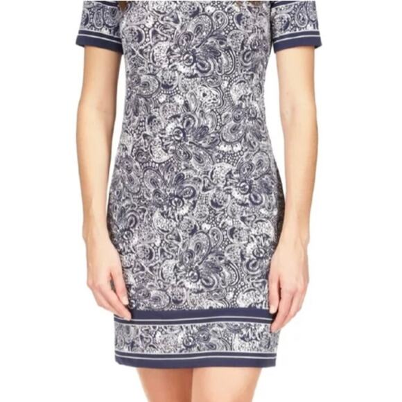 MICHAEL KORS Paisley Print Border Trim Blue Dress Size Women's Size S NWT - Picture 3 of 12